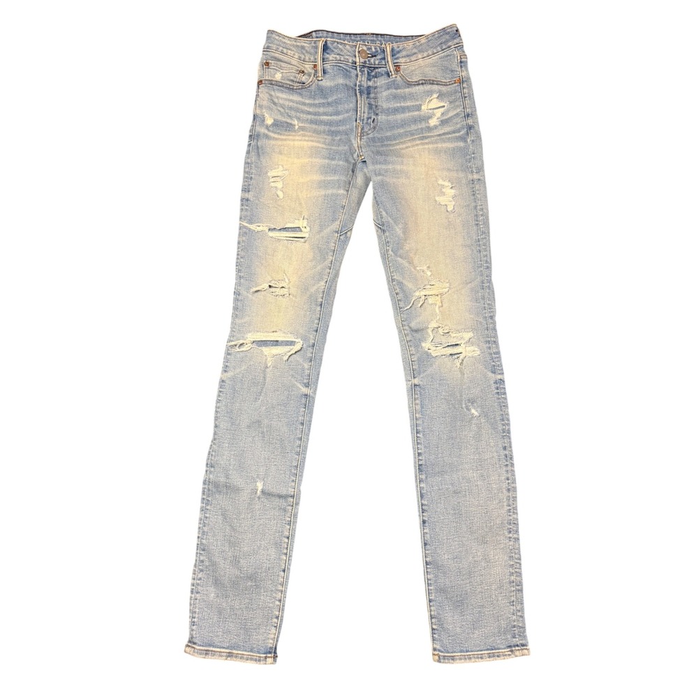 American Eagle Airflex+ Slim Jeans Mens 30x36 Light Wash Distressed